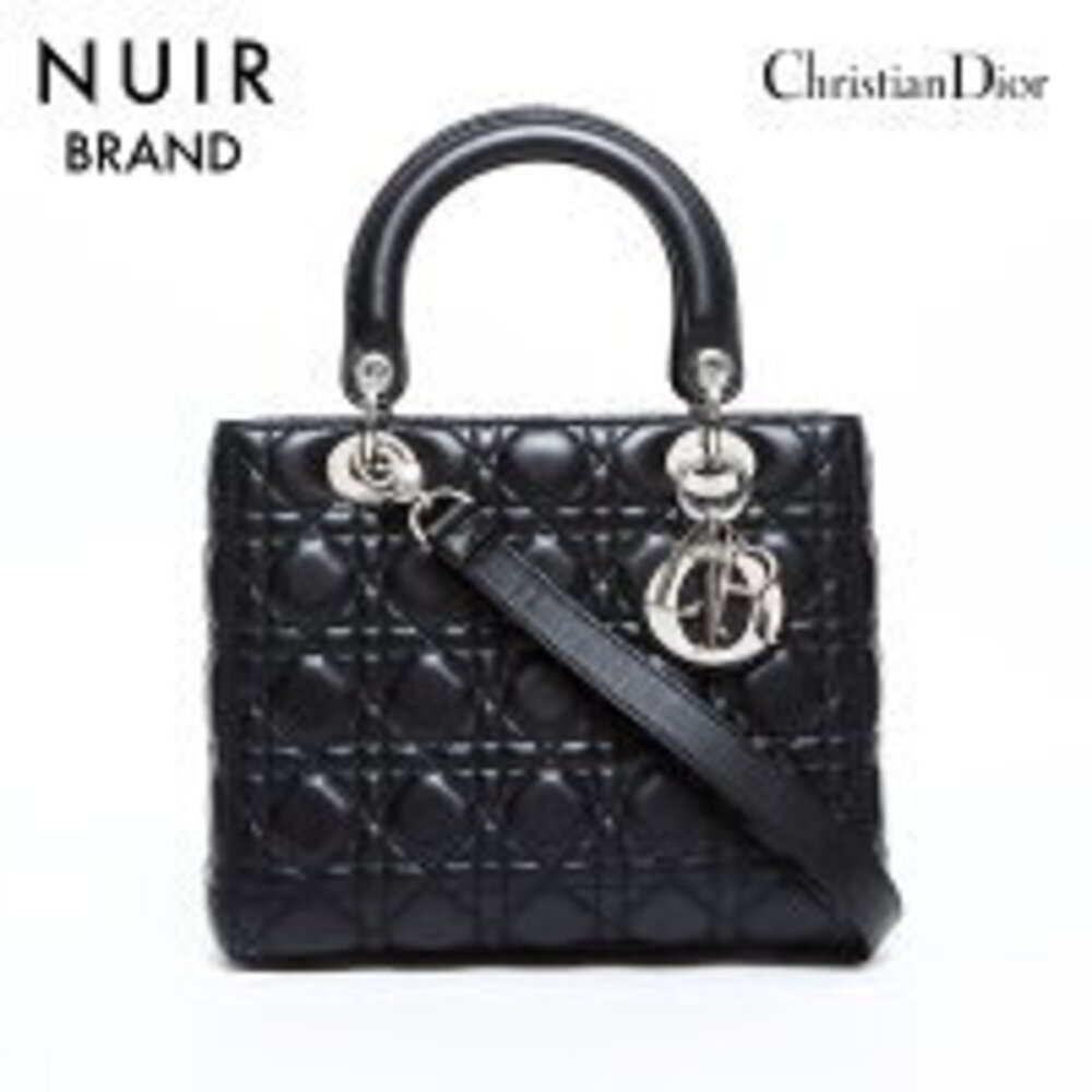 Christian Dior Lady Lambskin Shoulder Bag Black